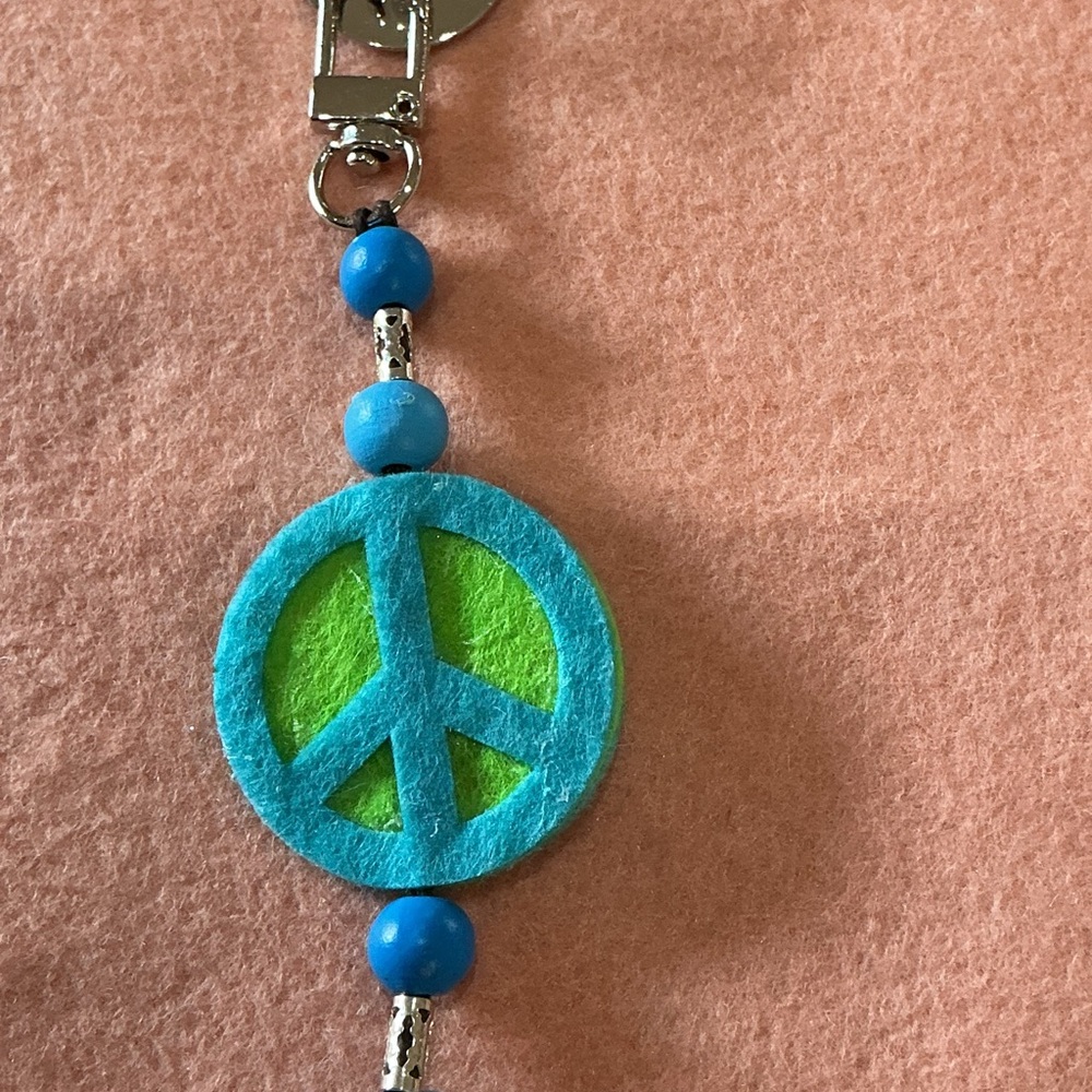 Hand Crafted Blue and Green Peace Sign Phone Case Charm